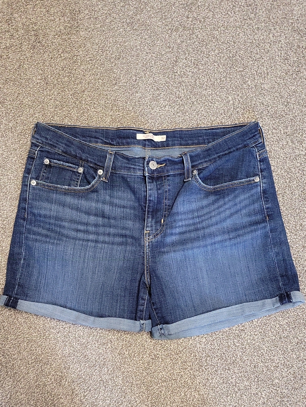 Levis Women’s Dark Blue Denim Roll-Cuff Shorts